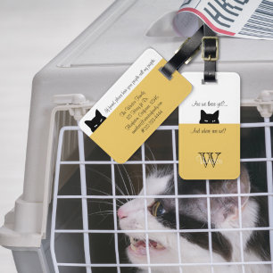 Sneaky Cat Where are We Golden Yellow Luggage Tag