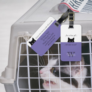 Sneaky Cat Where are We Periwinkle Luggage Tag