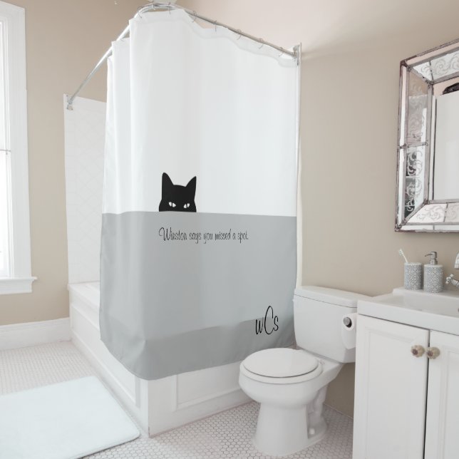 Sneaky Cay Thinks You Missed a Spot Shower Curtain (In Situ)