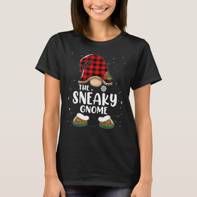 Sneaky Gnome Buffalo Plaid Matching Family Christm T-Shirt (Front)