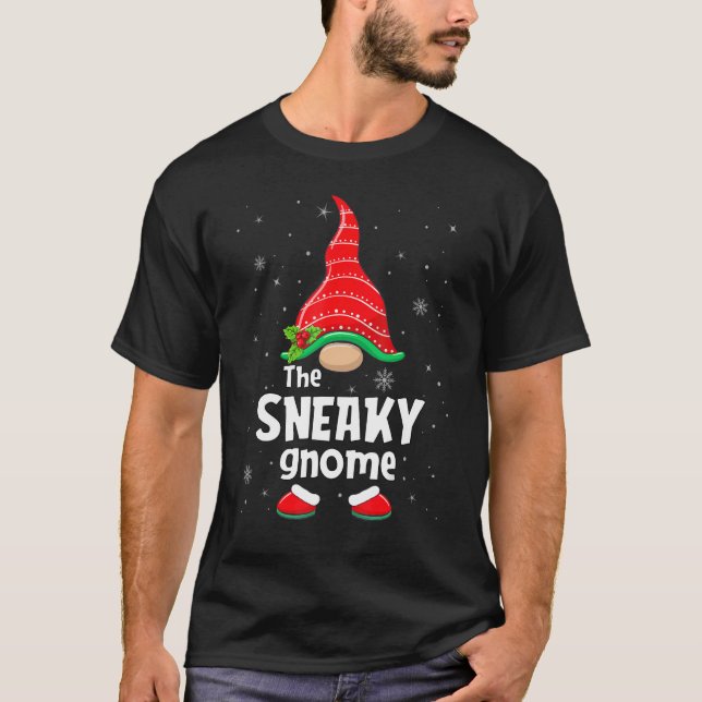 Sneaky Gnome Matching Family Group Christmas Party T-Shirt (Front)
