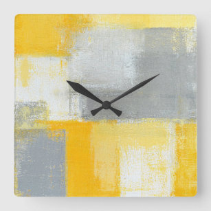 'Sneaky' Grey and Yellow Abstract Art Clock