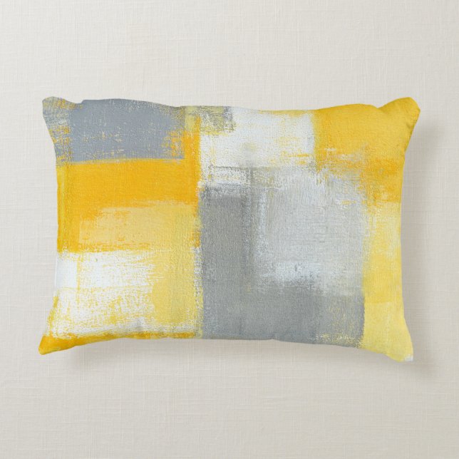 'Sneaky' Grey and Yellow Abstract Art Decorative Cushion (Back)