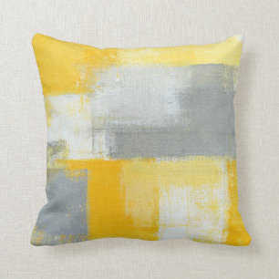 'Sneaky' Grey and Yellow Abstract Art Pillow