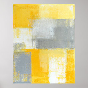 'Sneaky' Grey and Yellow Abstract Art Poster Print