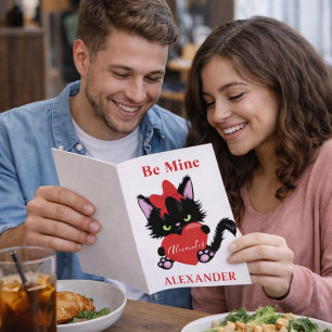 Sneaky Kitten White and Red Valentine Heart Holiday Card