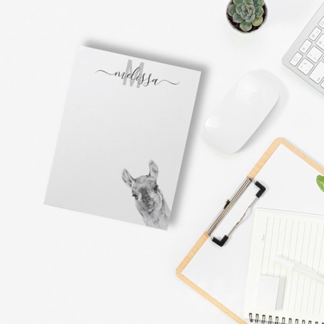 Sneaky Llama Watercolor Monogram Name  Notepad (Creator Uploaded)