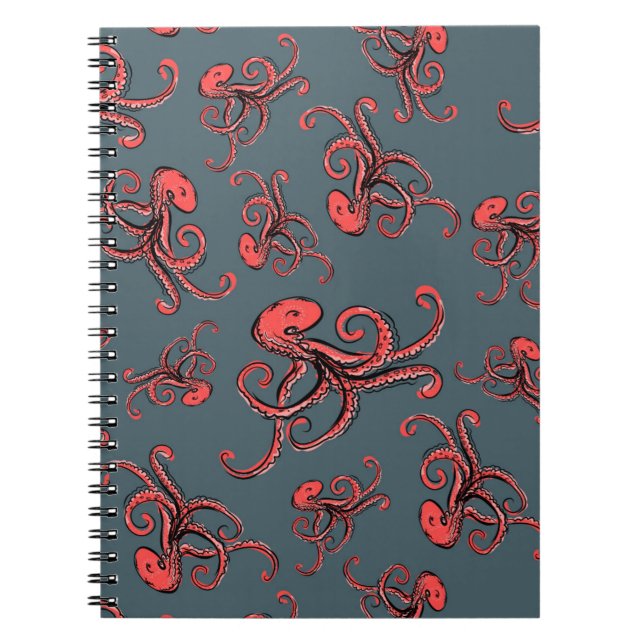 Sneaky Octopus Pattern Spiral Notebook (Front)