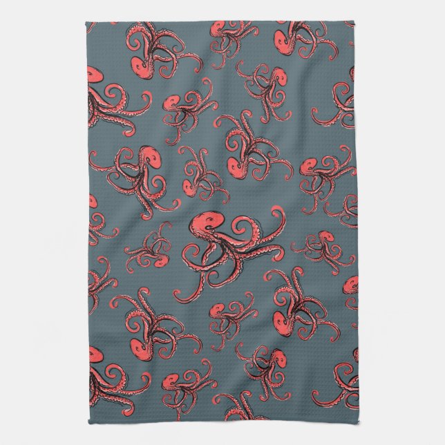 Sneaky Octopus Pattern Tea Towel (Vertical)