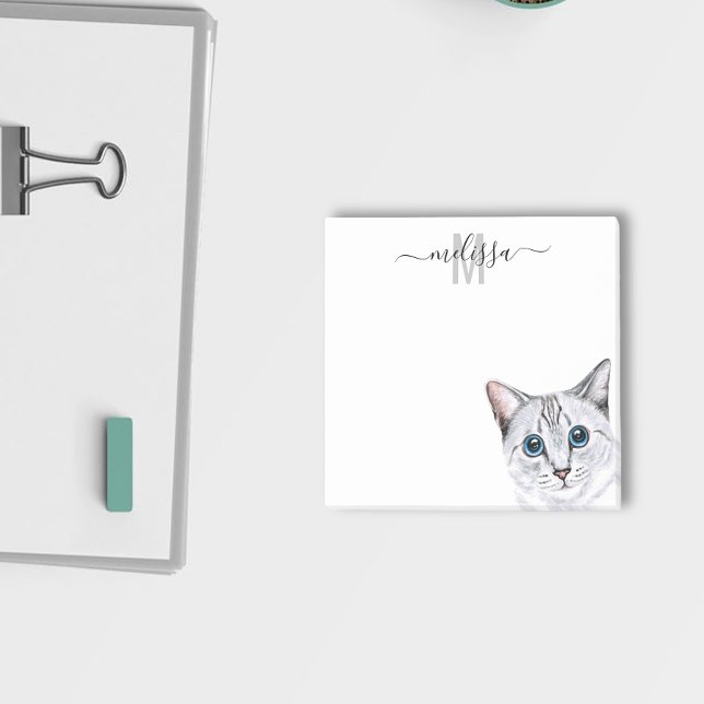 Sneaky Peeking Cat Watercolor Monogram Name  Post-it Notes (Creator Uploaded)