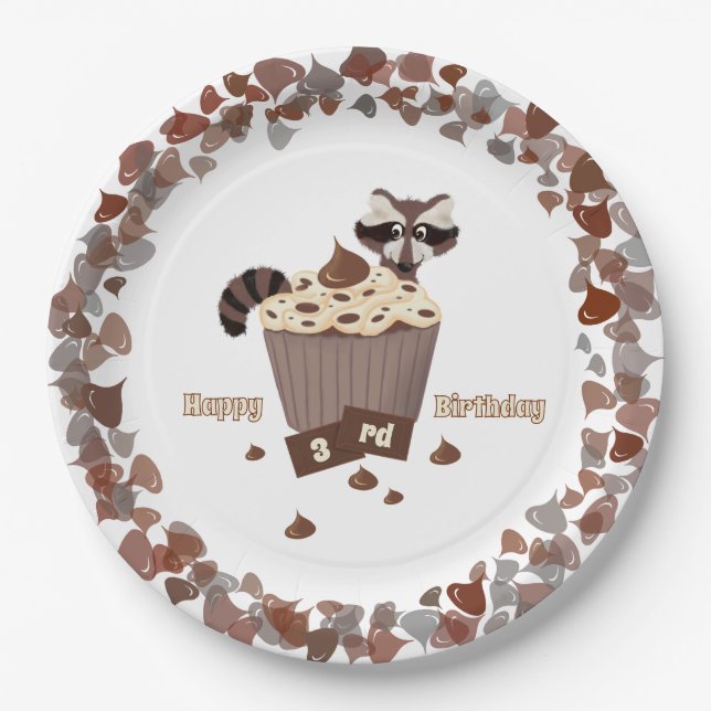 Sneaky Racoon Chocolate Chip Border Paper Plate (Front)