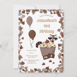 Sneaky Racoon & Chocolate Cupcake Birthday Invitation