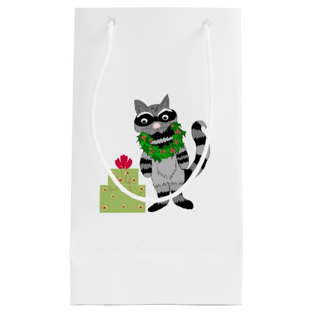 Sneaky Racoon with Holiday Present Small Gift Bag (Front)