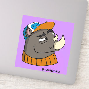 Sneaky Rhino Kid Cartoon Character Sticker