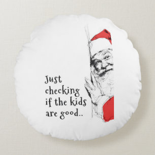 Sneaky Santa Just Checking Kids Round Cushion