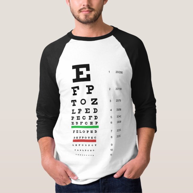 Snellen Eye Chart 3/4 Sleeve Raglan T-Shirt (Front)