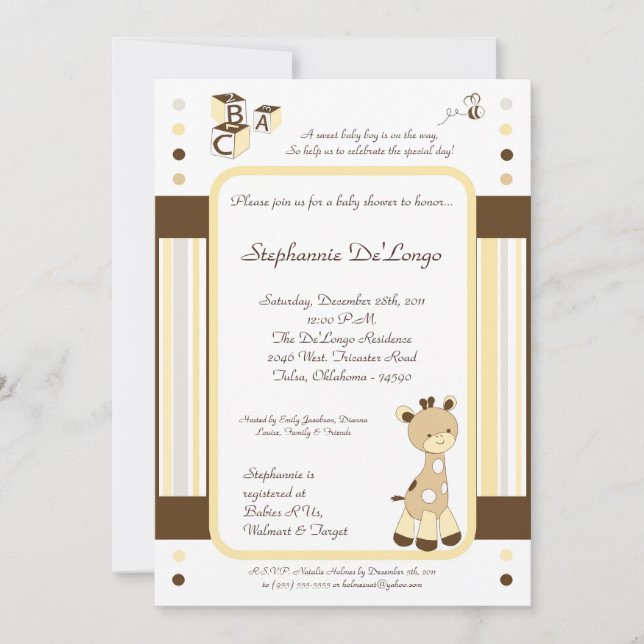 Snicker Doodle Giraffe Baby Shower Invitation (Front)