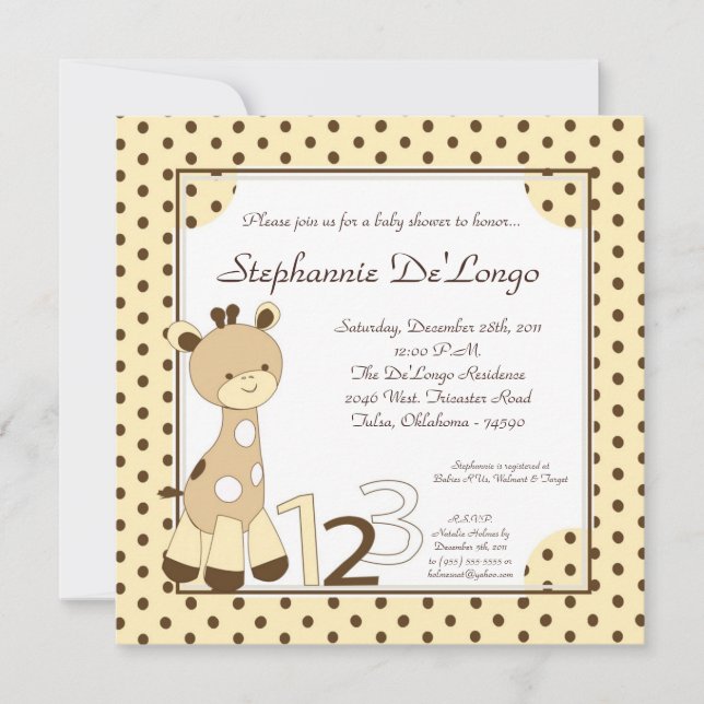 Snicker Doodle Giraffe Baby Shower Invitation (Front)