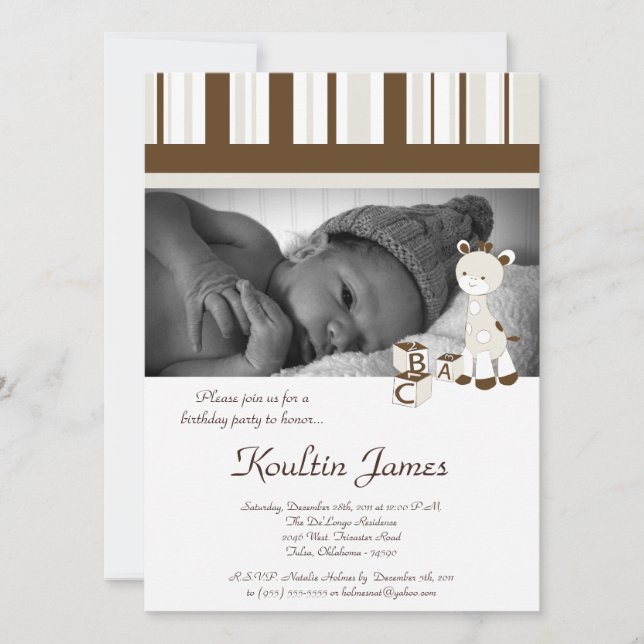 Snicker Doodle Giraffe Grey Birthday Invitation (Front)