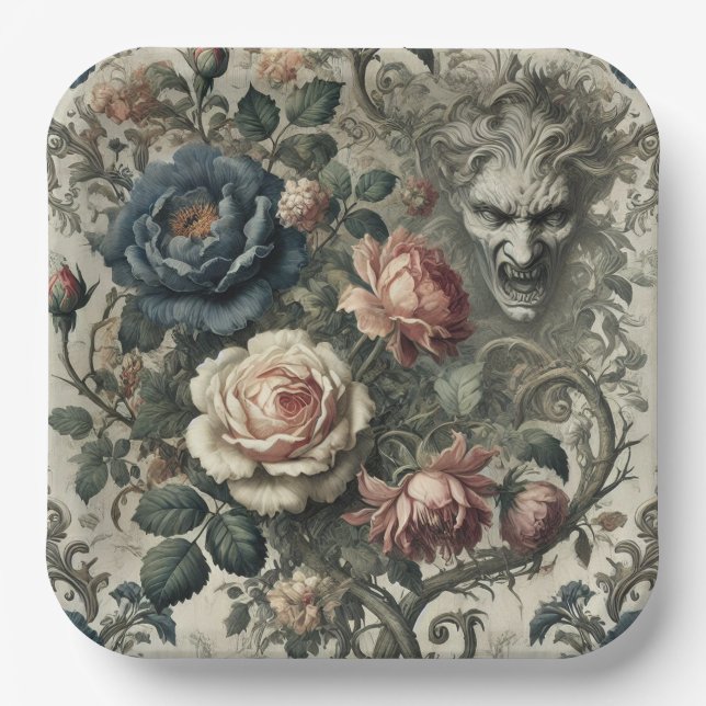 Snide Remarks – Gothic Floral Grotesque  Paper Plate (Front)