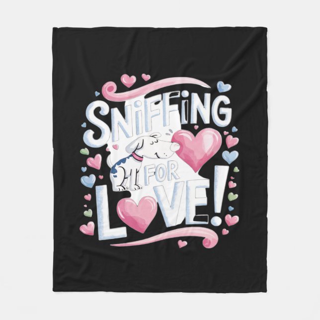 Sniffing for Love! Dog Fleece Blanket (Front)
