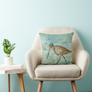 Snipe Coastal Shorebird Beach House Decor Cushion