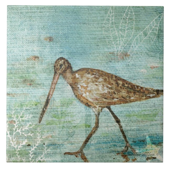 Snipe Shorebird Beach Coastal Decor Tile (Front)