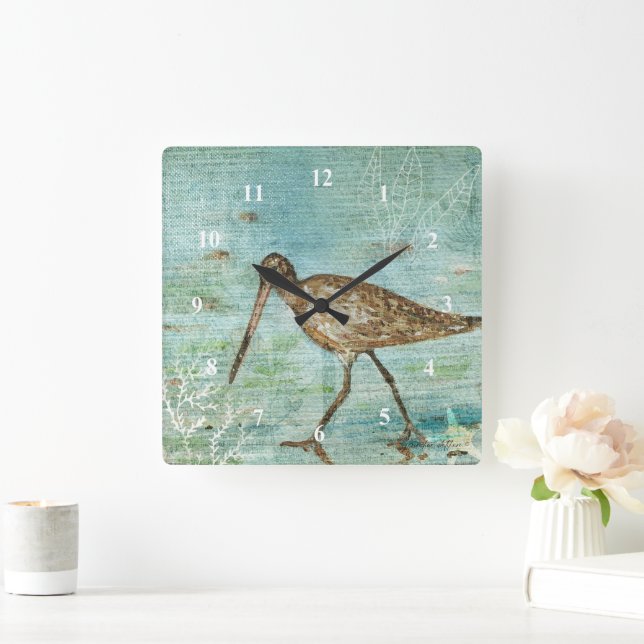 Snipe Shorebird Beach House Home Decor Art Square Wall Clock (Home)