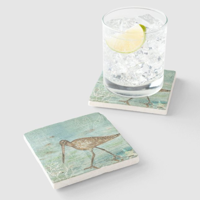 Snipe Shorebird Beach House Home Decor Stone Coaster (Side)