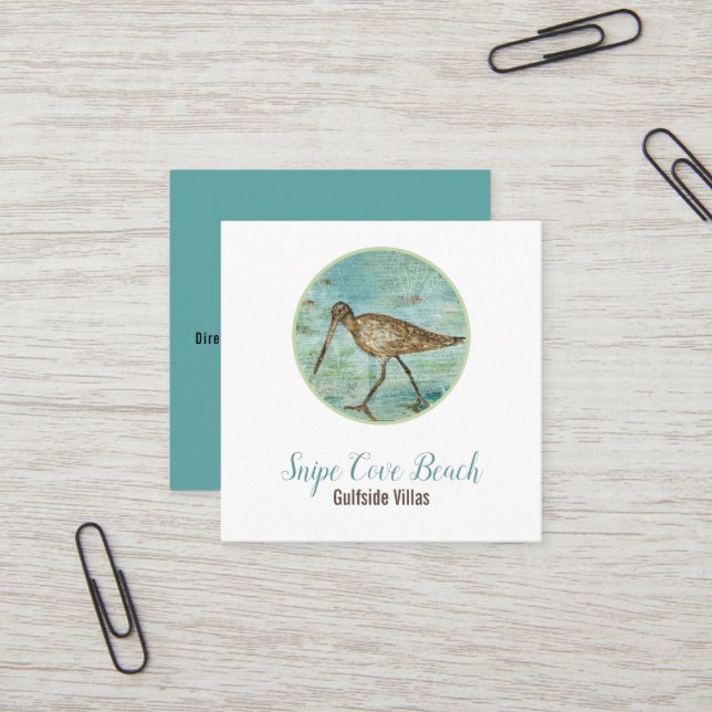 Snipe Shorebird On Beach Coastal Theme Square Business Card (Front/Back In Situ)