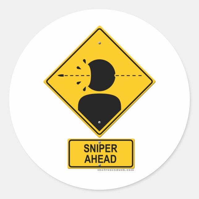 Sniper Ahead Warning Sign (Head Shot) Classic Round Sticker (Front)