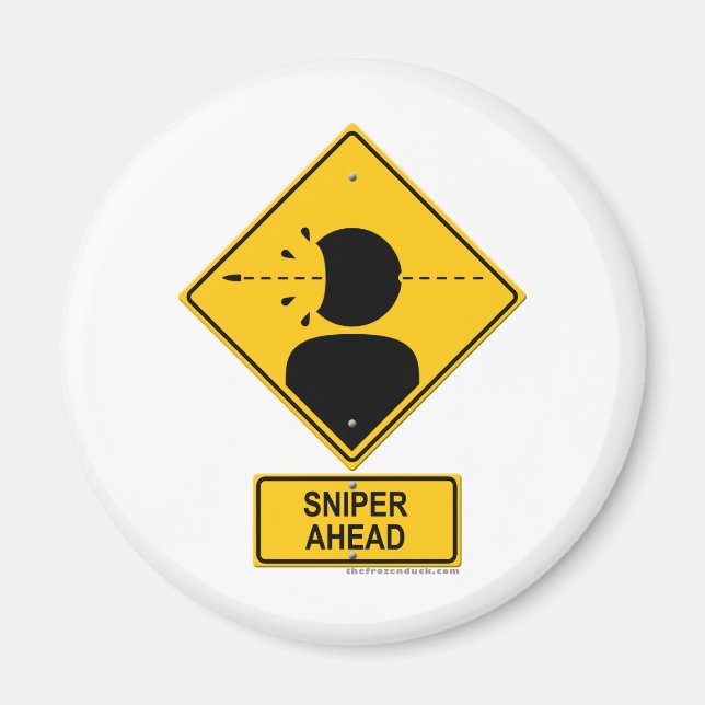 Sniper Ahead Warning Sign (Head Shot) Magnet (Front)