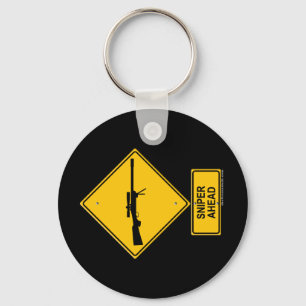 Sniper Ahead Warning Sign Key Ring