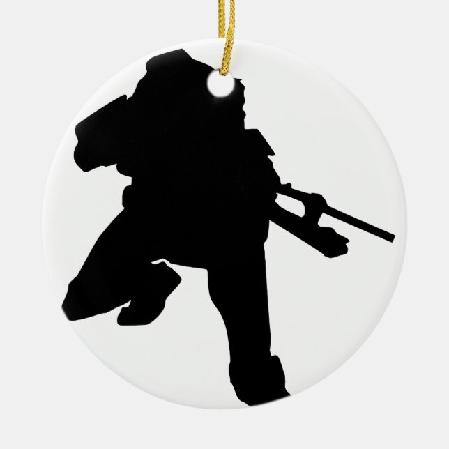 Sniper Silhouette Ceramic Tree Decoration (Front)