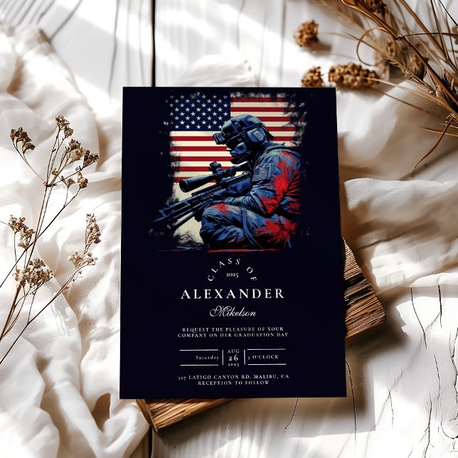 Sniper Soldier American Flag Graduation Invitation (Creator Uploaded)