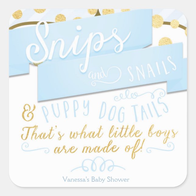 Snips & Snails Blue Gold Striped Favour Stickers (Front)