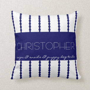 Snips & Snails &... Navy/White Stripes w Name Cushion