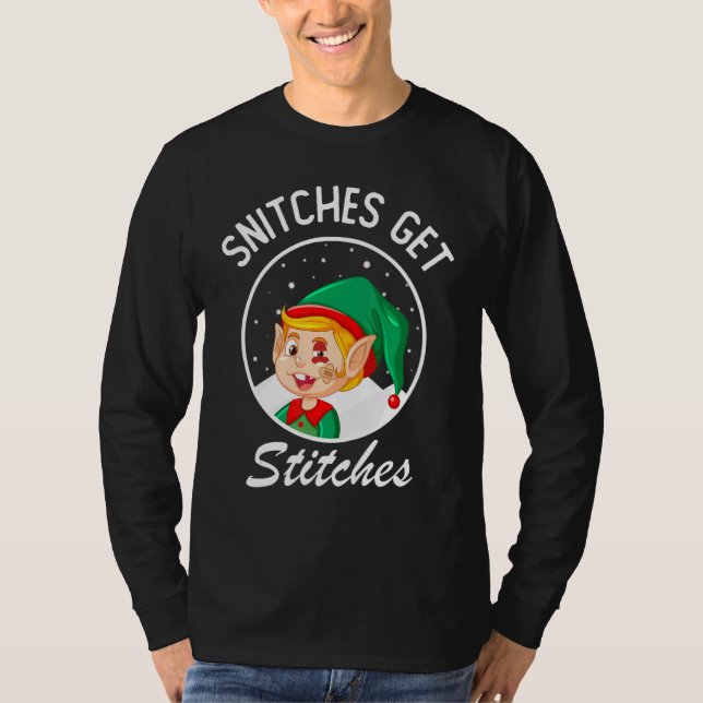 Snitches Get Stitches Elf On Shelf Kids T-Shirt (Front)