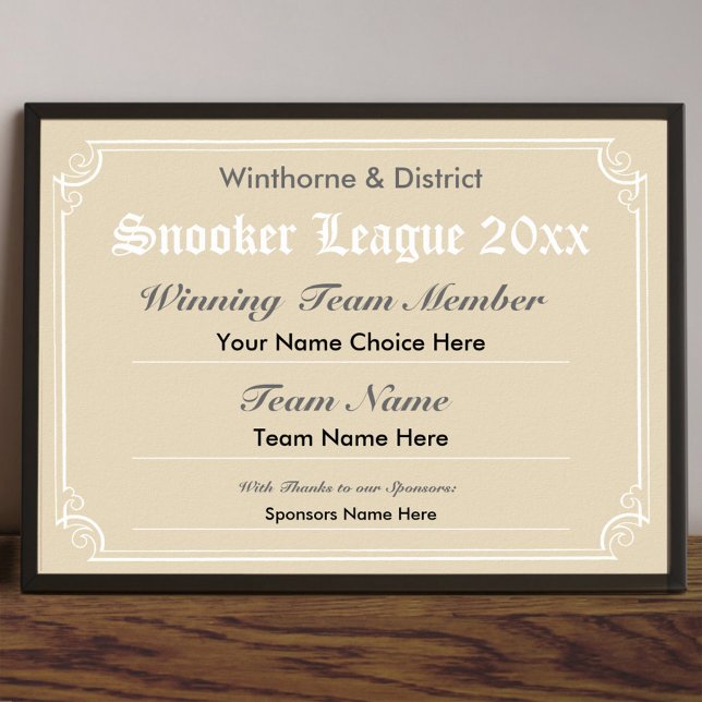 Snooker Competition Certificate Poster (Creator Uploaded)