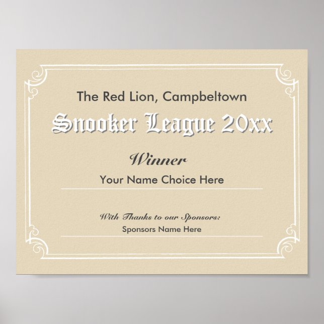 Snooker Competition Winner's Certificate Poster (Front)