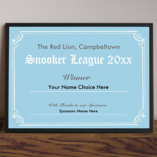 Snooker Competition Winner's Certificate Poster
