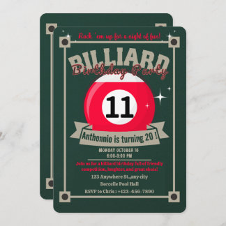 Snooker Invite Pool Birthday Party Billiards Ball