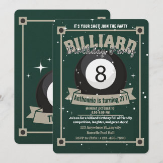 Snooker Invite Pool Birthday Party Billiards Ball
