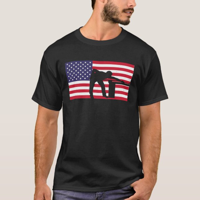 Snooker Player American Flag USA Pool Billiards T-Shirt (Front)