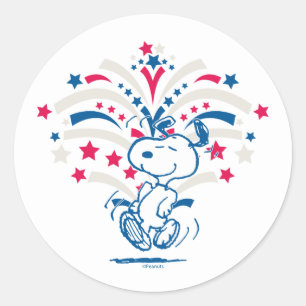 Snoopy 4th of July Dance Classic Round Sticker