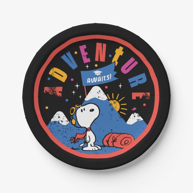 Snoopy Adventure Awaits Graduation Mountain Design Paper Plate (Front)