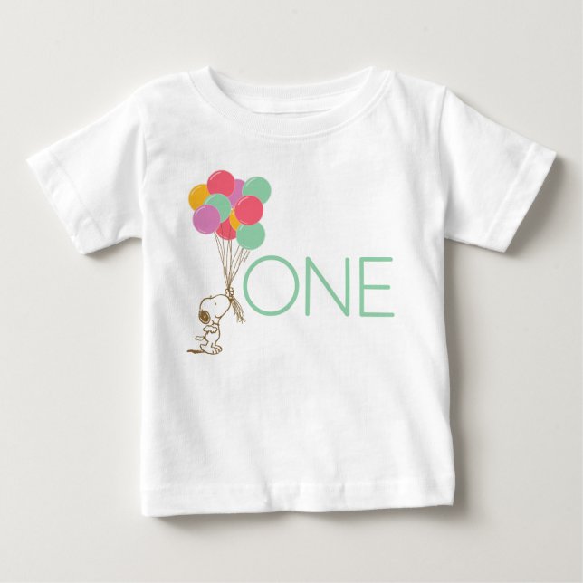 Snoopy and Balloons 1st Birthday Baby T-Shirt (Front)