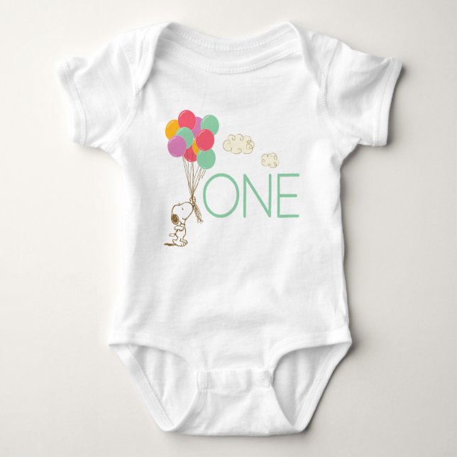 Snoopy and Balloons 1st Birthday Baby T-Shirt Baby Bodysuit (Front)