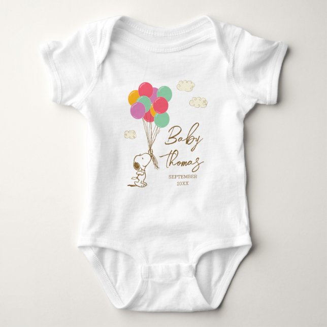 Snoopy and Balloons | Baby Coming Soon Baby Bodysuit (Front)