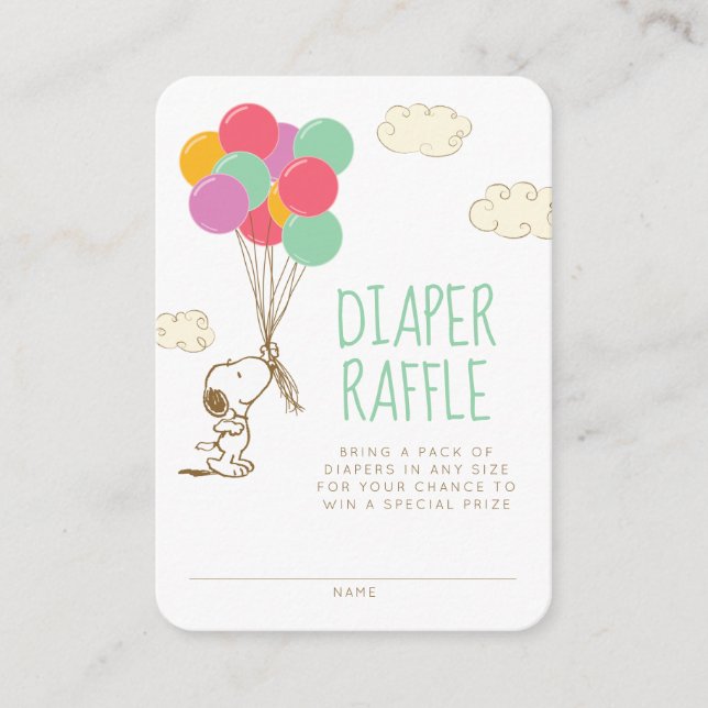 Snoopy and Balloons | Baby Shower | Diaper Raffle Enclosure Card (Front)